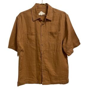 Lanzzino Short Sleeve Linen Button Down Shirt Size MED